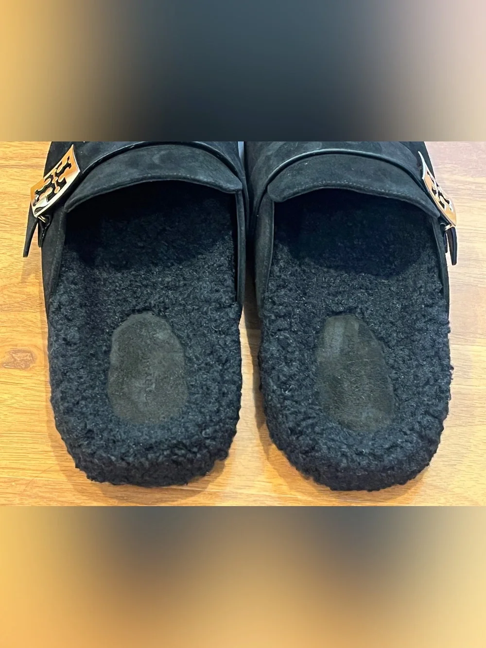 Tory Burch Black Suede Shearling Mellow Mules - size 10 - NWOB